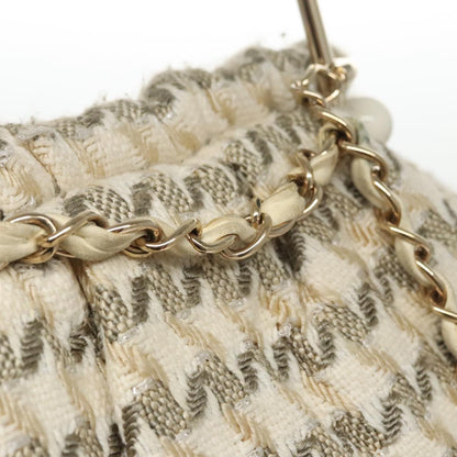 CHANEL Chain Hand Bag tweed Cream CC 106431