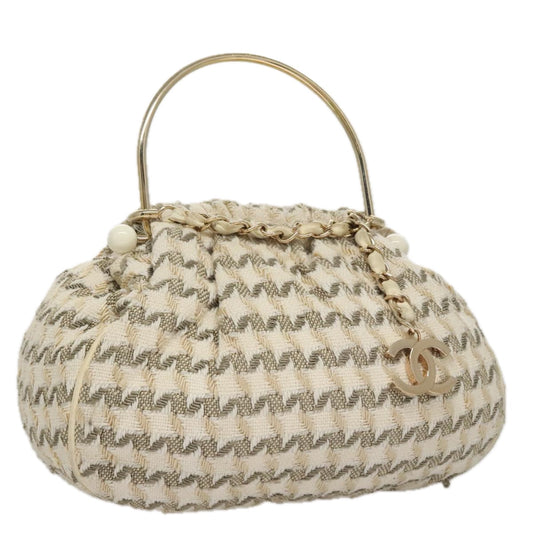 CHANEL Chain Hand Bag tweed Cream CC 106431