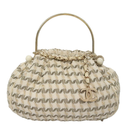 CHANEL Chain Hand Bag tweed Cream CC 106431