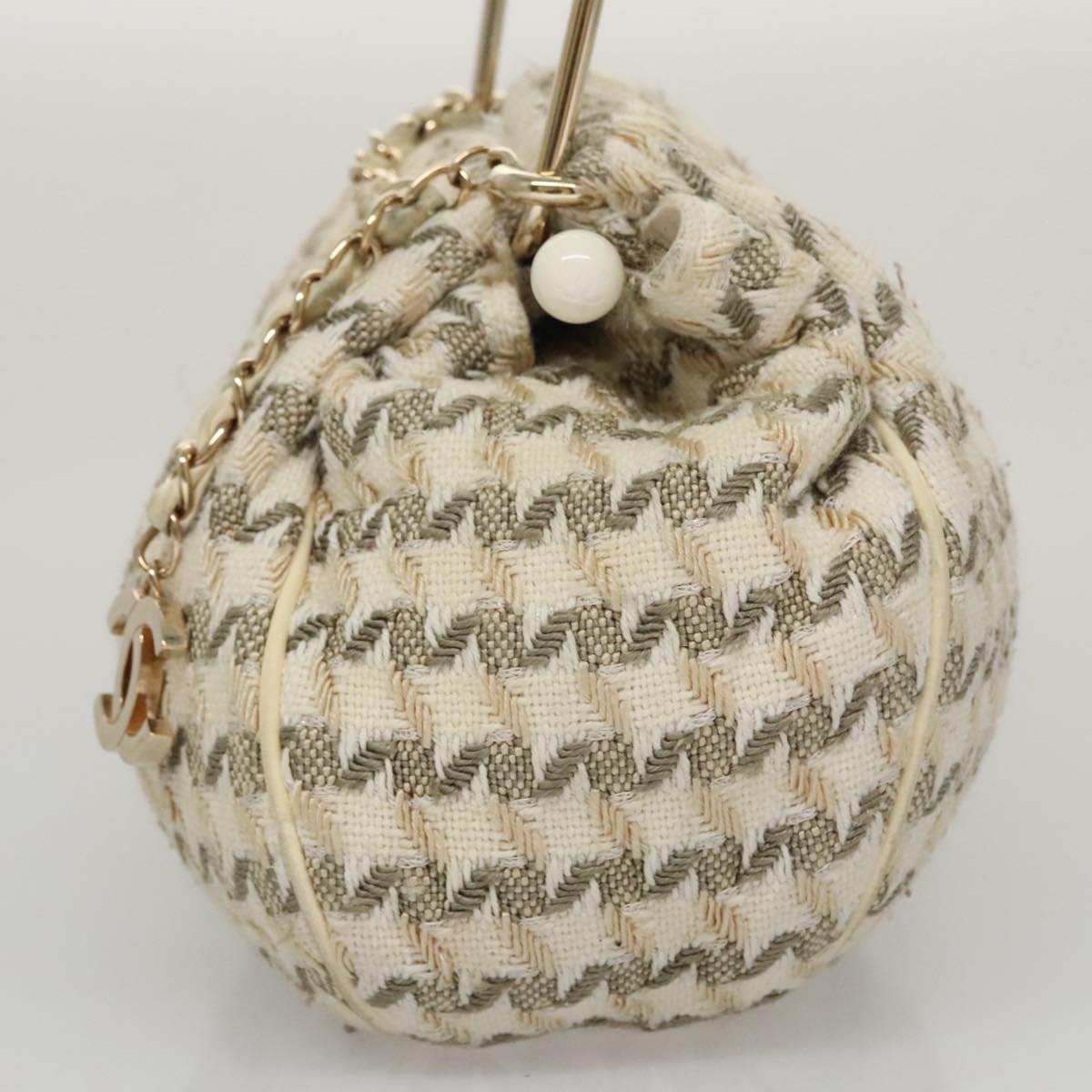 CHANEL Chain Hand Bag tweed Cream CC 106431