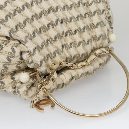 CHANEL Chain Hand Bag tweed Cream CC 106431