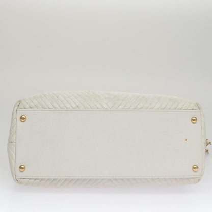 CHANEL Chain V Stitch Shoulder Bag Leather White Gold CC 106441
