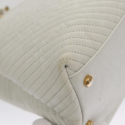 CHANEL Chain V Stitch Shoulder Bag Leather White Gold CC 106441