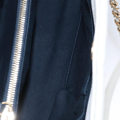 CHANEL Chain V Stitch Shoulder Bag Leather White Gold CC 106441