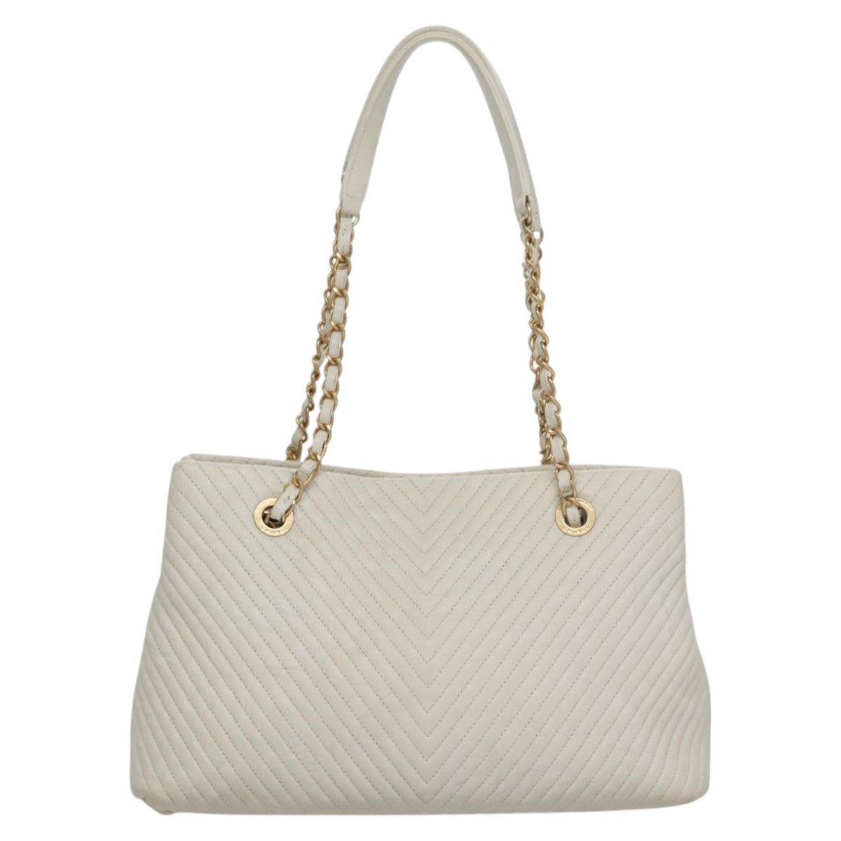 CHANEL Chain V Stitch Shoulder Bag Leather White Gold CC 106441