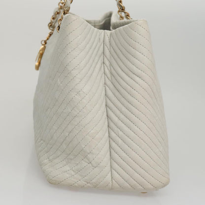 CHANEL Chain V Stitch Shoulder Bag Leather White Gold CC 106441