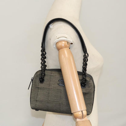 CHANEL Choco Bar Shoulder Bag Cotton Gray CC 106443