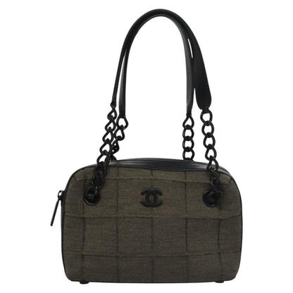 CHANEL Choco Bar Shoulder Bag Cotton Gray CC 106443