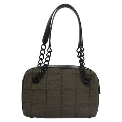 CHANEL Choco Bar Shoulder Bag Cotton Gray CC 106443