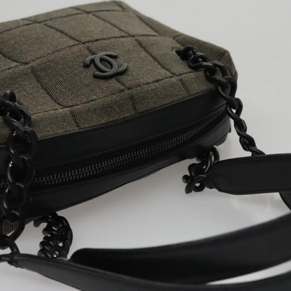 CHANEL Choco Bar Shoulder Bag Cotton Gray CC 106443