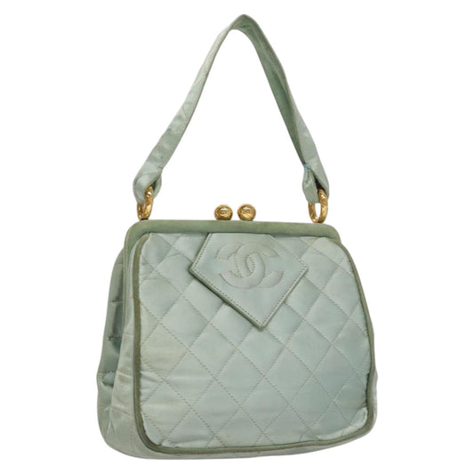 CHANEL Matelasse Hand Bag Satin Green CC 106444