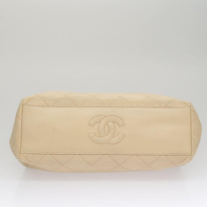 CHANEL Matelasse Chain Hand Bag Lamb Skin Beige Gold CC 106445