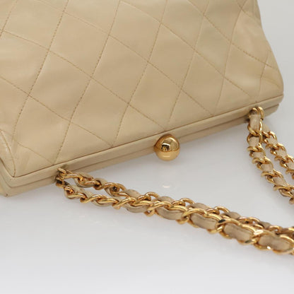CHANEL Matelasse Chain Hand Bag Lamb Skin Beige Gold CC 106445