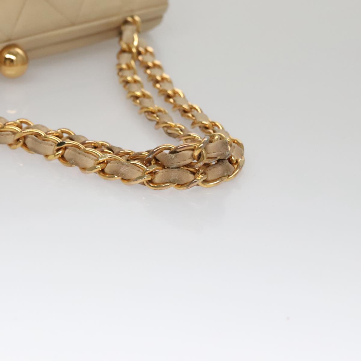 CHANEL Matelasse Chain Hand Bag Lamb Skin Beige Gold CC 106445