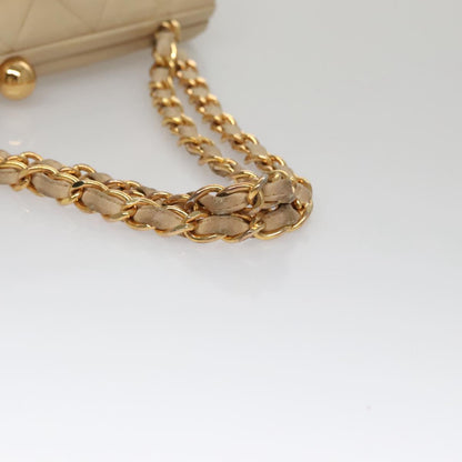 CHANEL Matelasse Chain Hand Bag Lamb Skin Beige Gold CC 106445