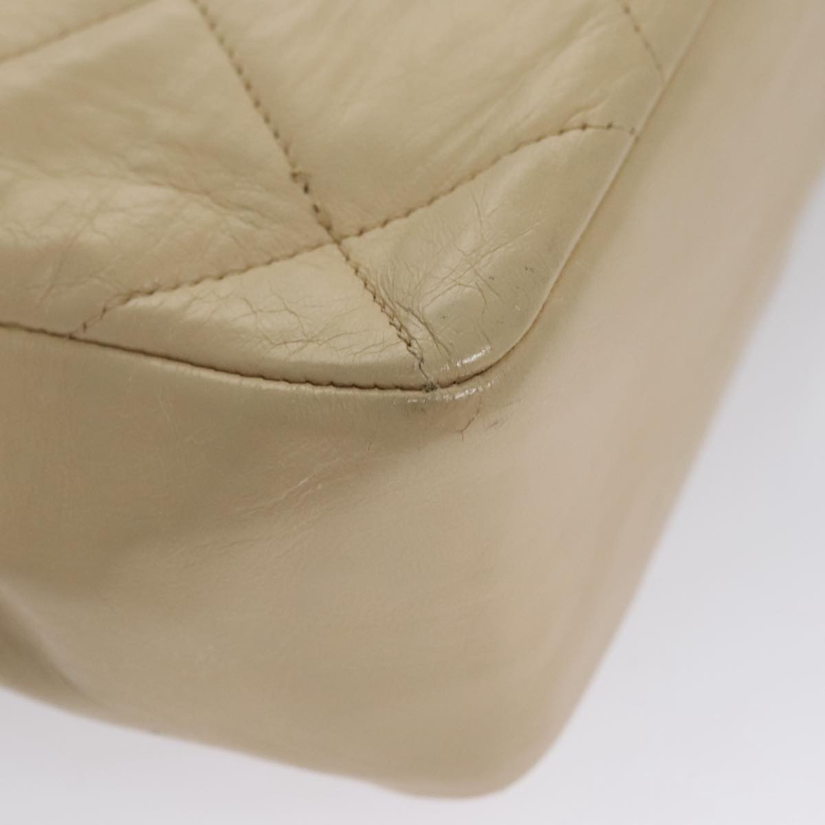 CHANEL Matelasse Chain Shoulder Bag Lamb Skin Beige Gold black CC 106446