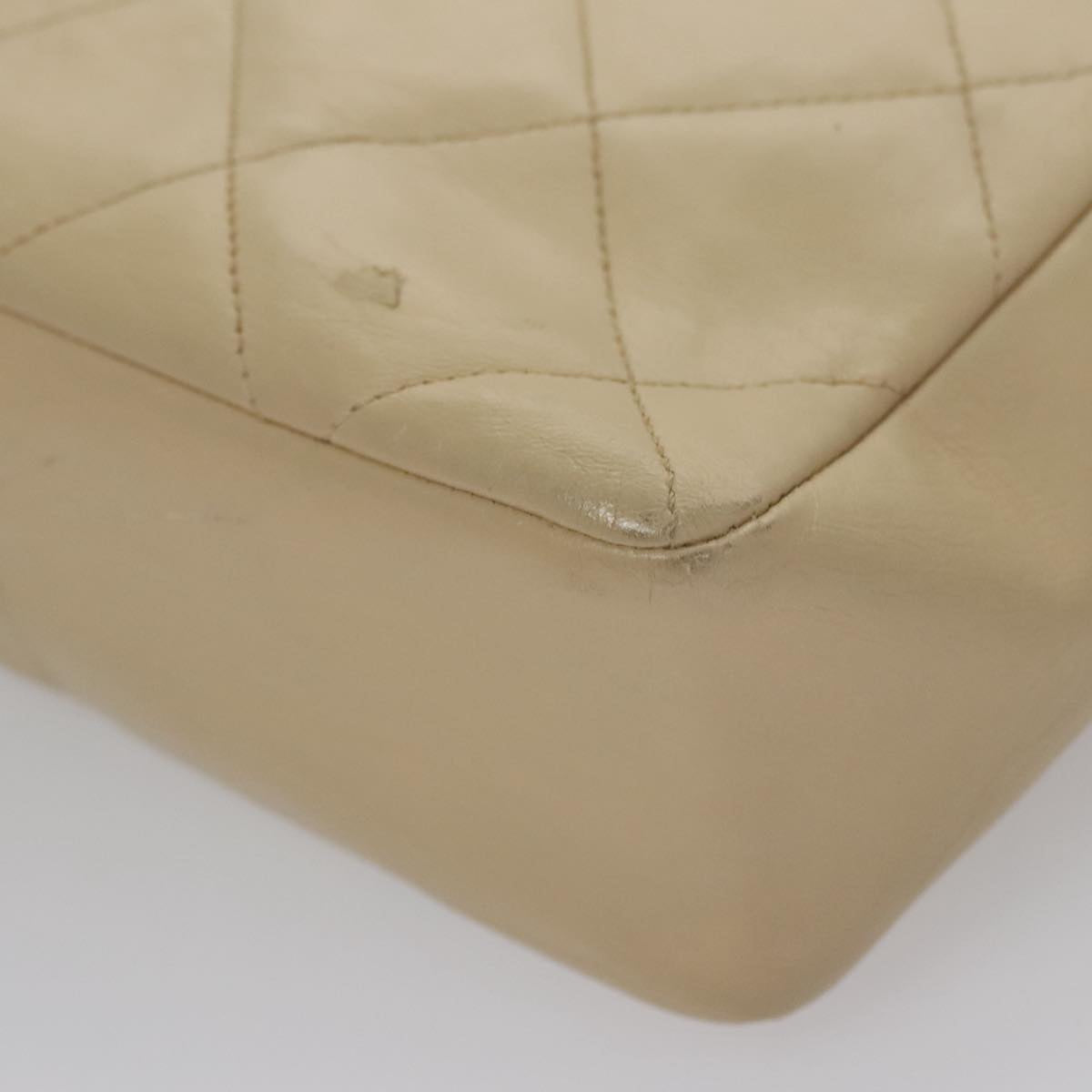 CHANEL Matelasse Chain Shoulder Bag Lamb Skin Beige Gold black CC 106446