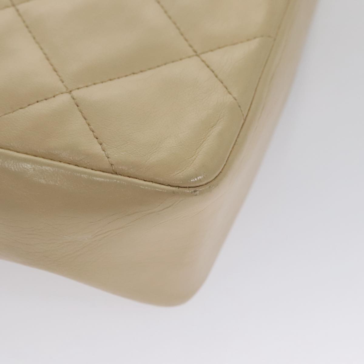 CHANEL Matelasse Chain Shoulder Bag Lamb Skin Beige Gold black CC 106446