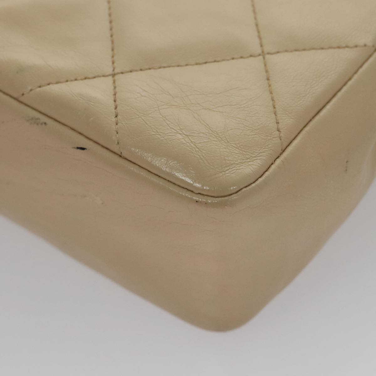 CHANEL Matelasse Chain Shoulder Bag Lamb Skin Beige Gold black CC 106446