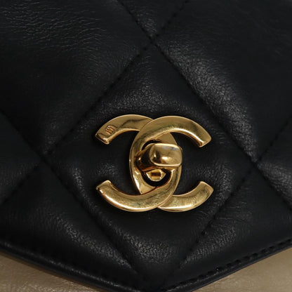 CHANEL Matelasse Chain Shoulder Bag Lamb Skin Beige Gold black CC 106446