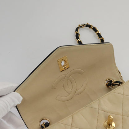 CHANEL Matelasse Chain Shoulder Bag Lamb Skin Beige Gold black CC 106446