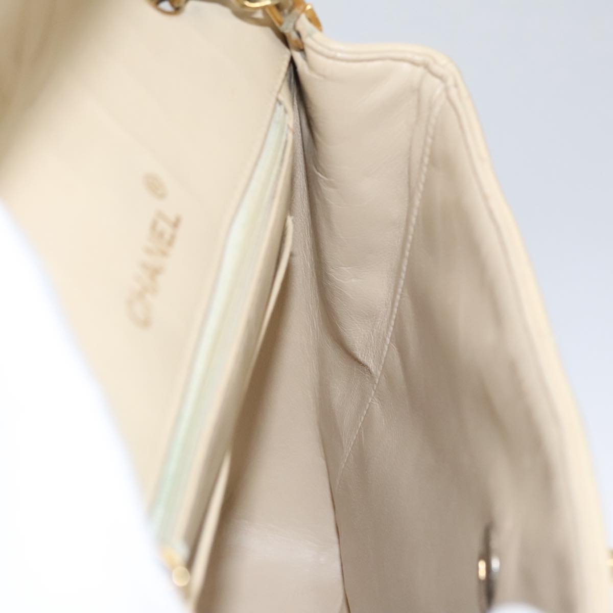 CHANEL Matelasse Chain Shoulder Bag Lamb Skin Beige Gold black CC 106446