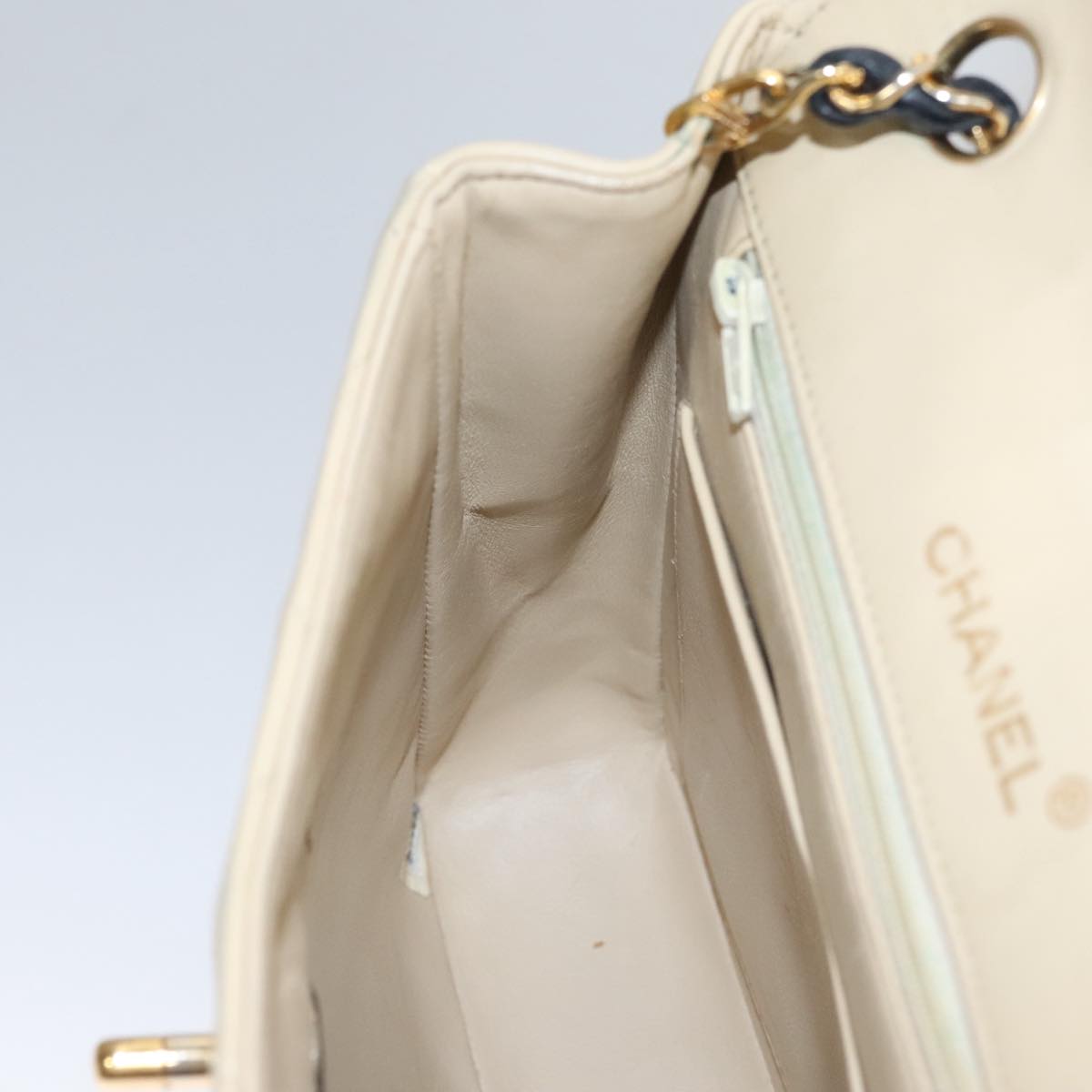 CHANEL Matelasse Chain Shoulder Bag Lamb Skin Beige Gold black CC 106446