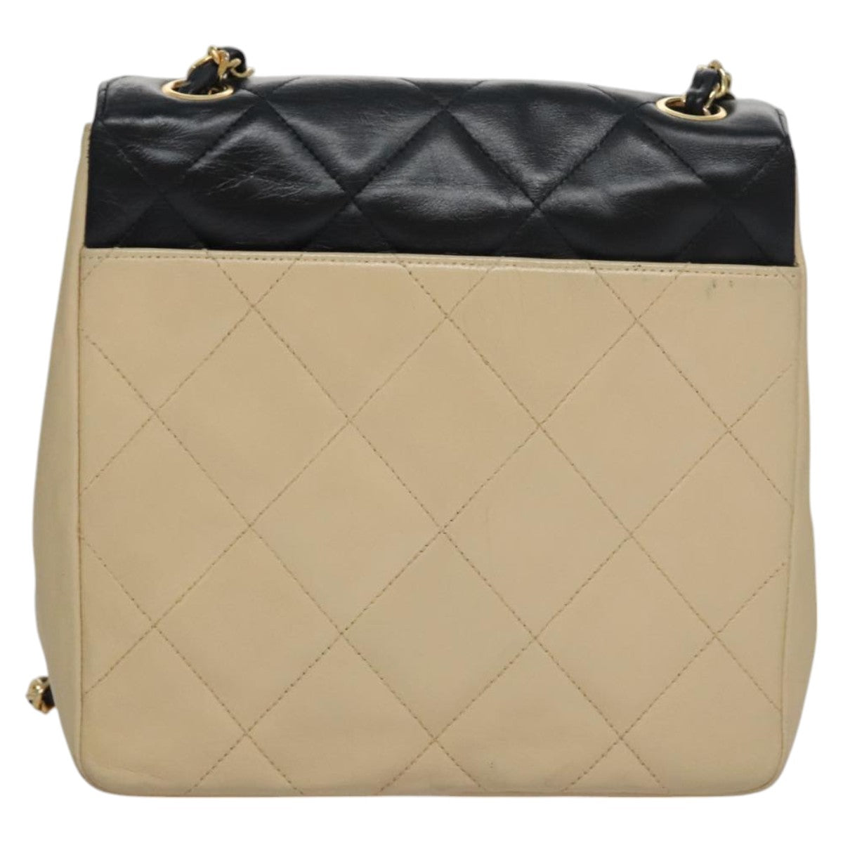 CHANEL Matelasse Chain Shoulder Bag Lamb Skin Beige Gold black CC 106446