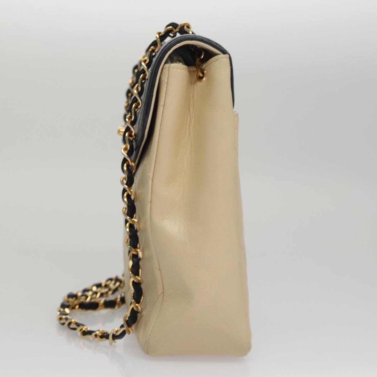 CHANEL Matelasse Chain Shoulder Bag Lamb Skin Beige Gold black CC 106446