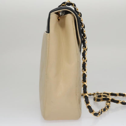 CHANEL Matelasse Chain Shoulder Bag Lamb Skin Beige Gold black CC 106446