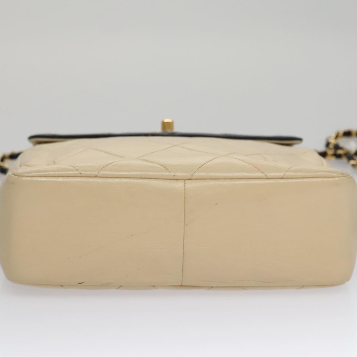 CHANEL Matelasse Chain Shoulder Bag Lamb Skin Beige Gold black CC 106446