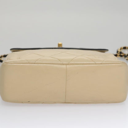 CHANEL Matelasse Chain Shoulder Bag Lamb Skin Beige Gold black CC 106446