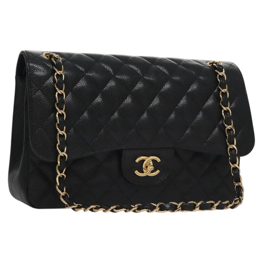 CHANEL Matelasse Chain Shoulder Bag Caviar Skin Black Gold CC 106449SA
