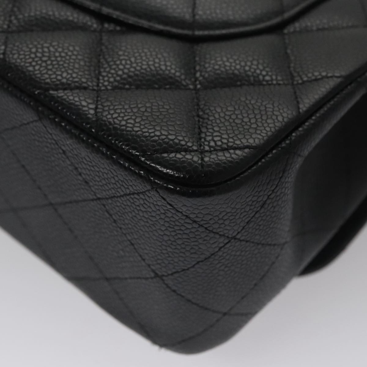 CHANEL Matelasse Chain Shoulder Bag Caviar Skin Black Gold CC 106449SA