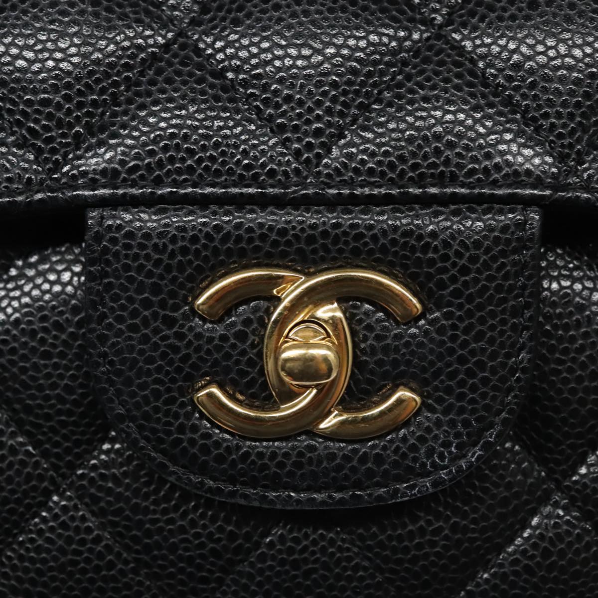 CHANEL Matelasse Chain Shoulder Bag Caviar Skin Black Gold CC 106449SA
