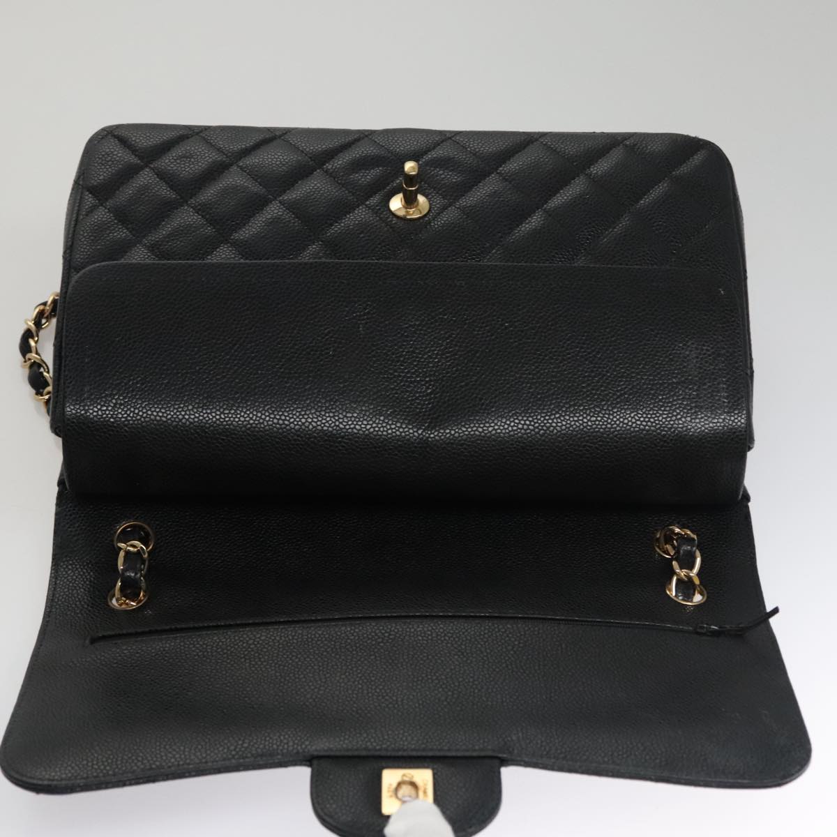 CHANEL Matelasse Chain Shoulder Bag Caviar Skin Black Gold CC 106449SA