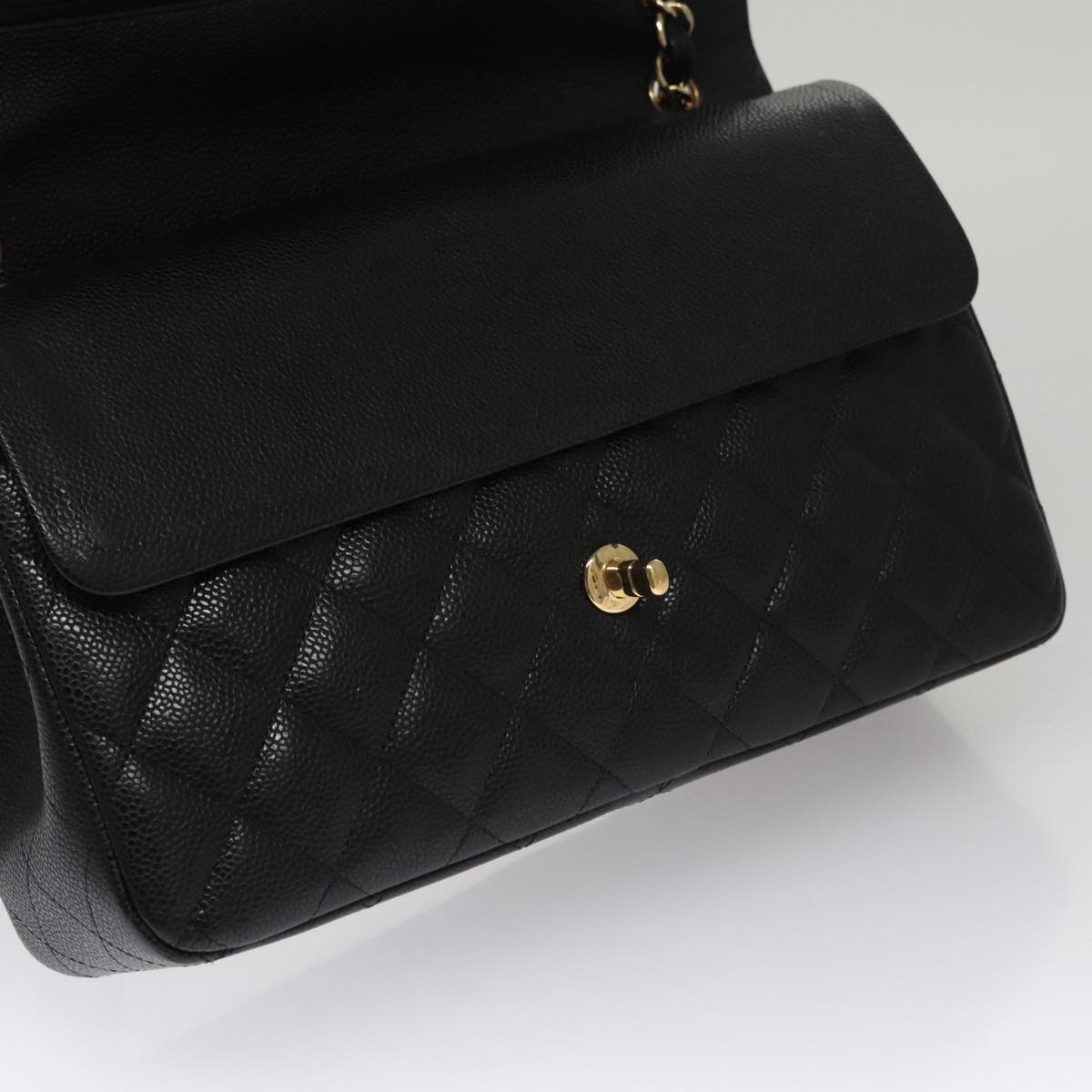 CHANEL Matelasse Chain Shoulder Bag Caviar Skin Black Gold CC 106449SA