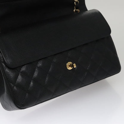 CHANEL Matelasse Chain Shoulder Bag Caviar Skin Black Gold CC 106449SA