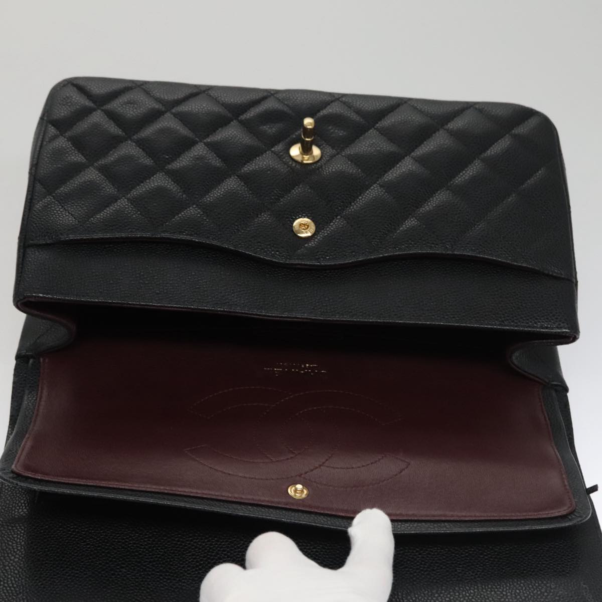 CHANEL Matelasse Chain Shoulder Bag Caviar Skin Black Gold CC 106449SA