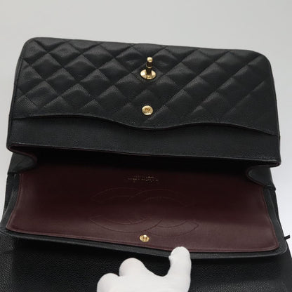 CHANEL Matelasse Chain Shoulder Bag Caviar Skin Black Gold CC 106449SA