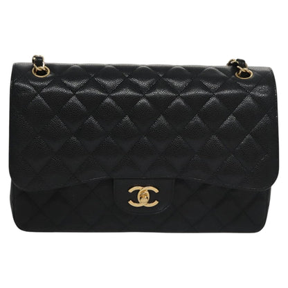 CHANEL Matelasse Chain Shoulder Bag Caviar Skin Black Gold CC 106449SA