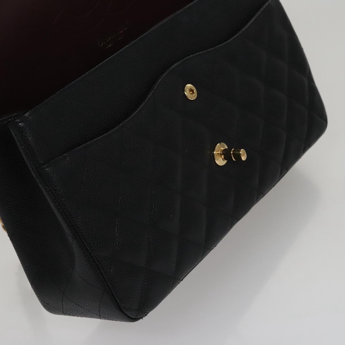CHANEL Matelasse Chain Shoulder Bag Caviar Skin Black Gold CC 106449SA