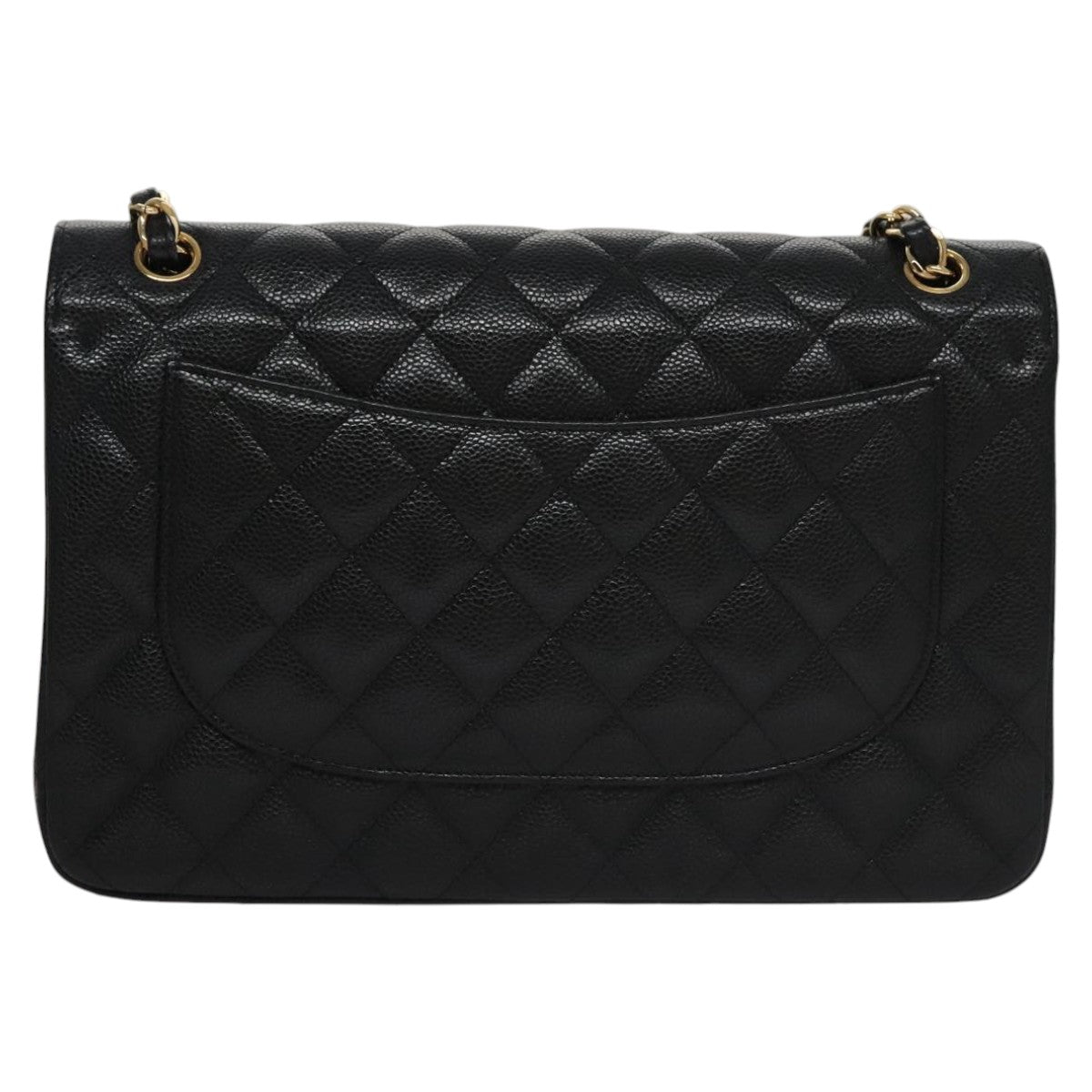 CHANEL Matelasse Chain Shoulder Bag Caviar Skin Black Gold CC 106449SA