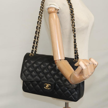 CHANEL Matelasse Chain Shoulder Bag Caviar Skin Black Gold CC 106449SA
