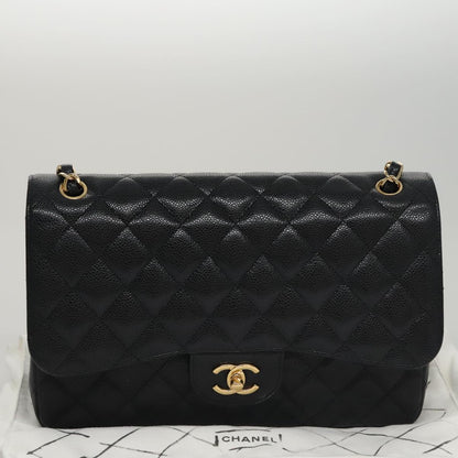 CHANEL Matelasse Chain Shoulder Bag Caviar Skin Black Gold CC 106449SA