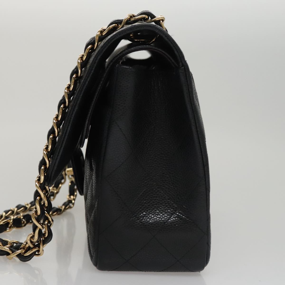 CHANEL Matelasse Chain Shoulder Bag Caviar Skin Black Gold CC 106449SA