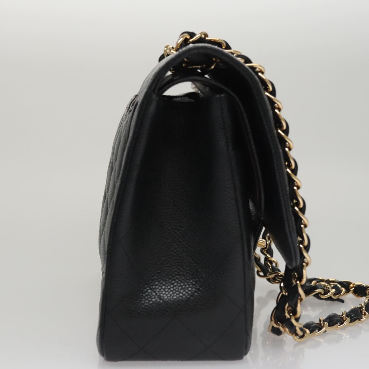 CHANEL Matelasse Chain Shoulder Bag Caviar Skin Black Gold CC 106449SA