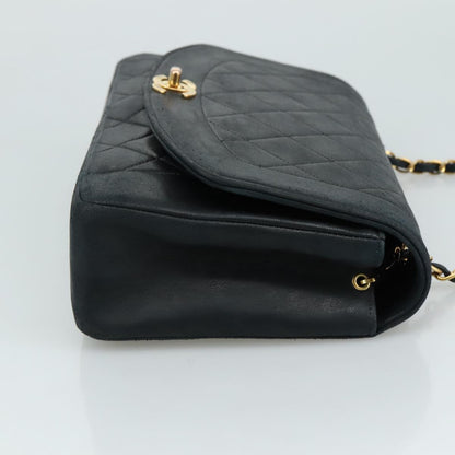 CHANEL Matelasse Chain Diana Shoulder Bag Lamb Skin Black Gold CC 106722