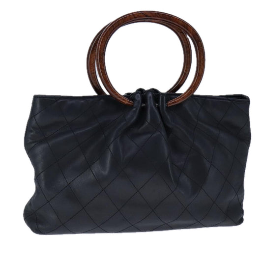 CHANEL Matelasse Bamboo Hand Bag Lamb Skin Black Gold CC 106836