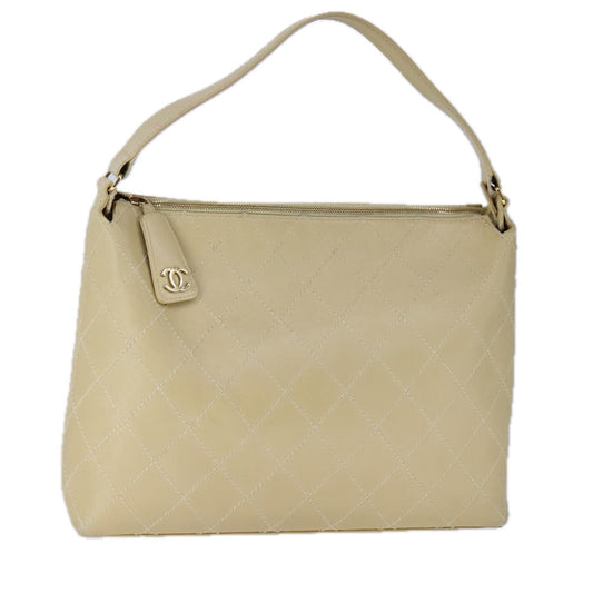 CHANEL Wild Stitch Matelasse Shoulder Bag Leather Beige Gold CC 106837